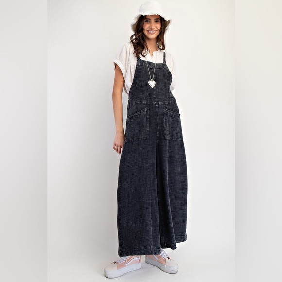 New Easel Washed Cotton Wide Leg Jumpsuit Slouchy Overalls Romper - Picture 3 of 6